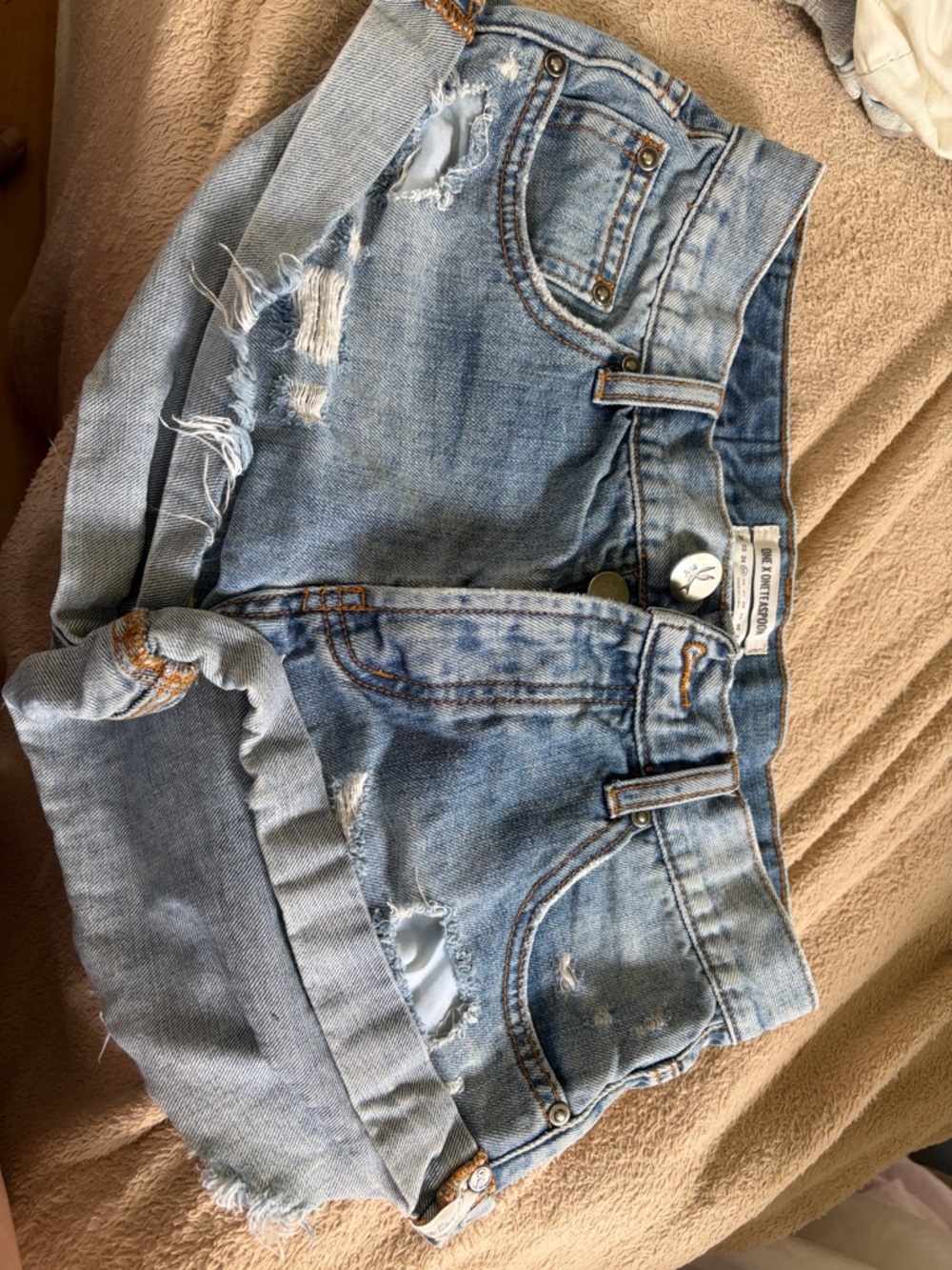 One Teaspoon bandits Light Blue Distressed Denim Shorts
